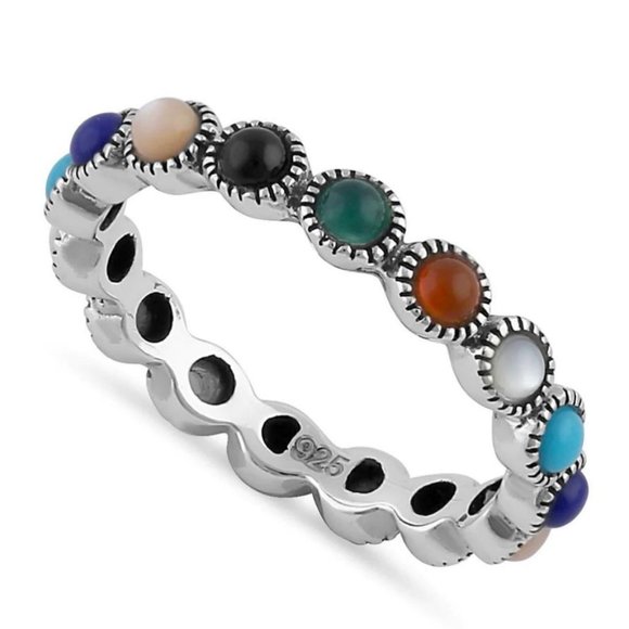 925 STERLING SILVER Multi Gemstone Eternity Band Ring - Picture 10 of 13